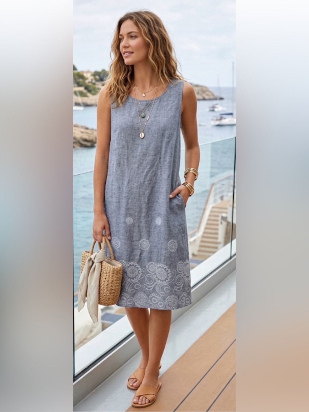 LUNGO L'ARNO sleeveless linen dress Sz 1X Boho Mididress Whymsigoth Lagenlook